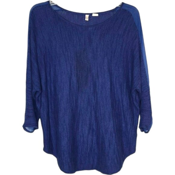 Moth for Anthropologie Lightweight Sweater with Sheer Sleeve Detail - Blues - L - Picture 2 of 13